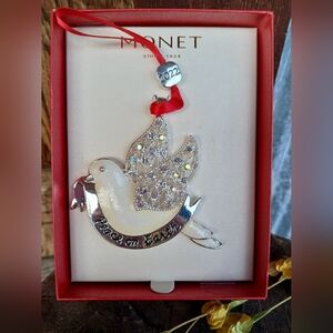 Monet Silver Tone Peace On Earth Dove Ornament Festive Decor 2022 Collectible